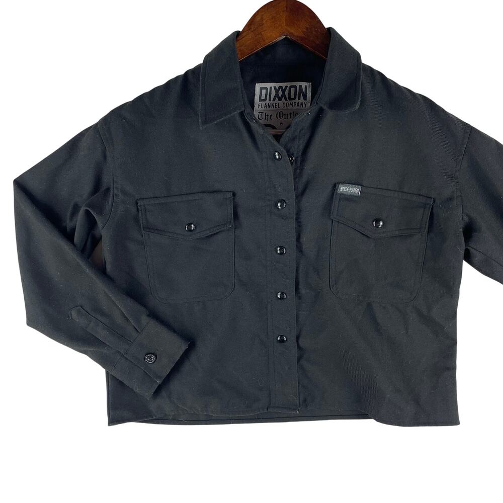 Dixxon Flannel Co WMNS The Outlaw Cropped Shirt S Black Snap Button Long Sleeve